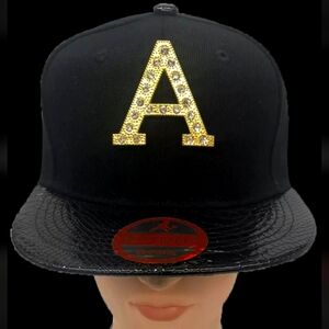 NwT!! NEW League Diamond "A" Metal Snapback Cap w/ Faux SnakeSkin Black …